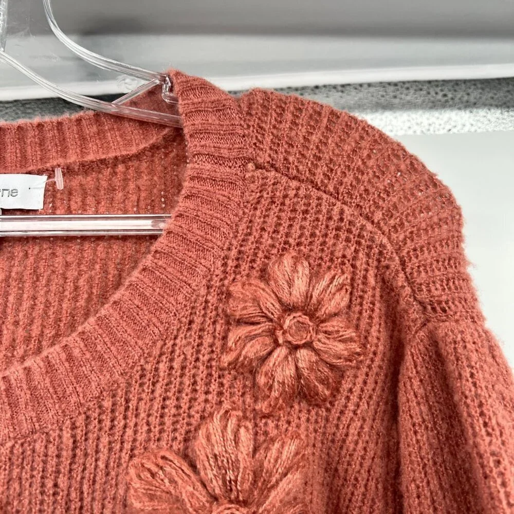 Liz Claiborne Womens Knit Sweater Embroidered Floral Rosewood Size Large
